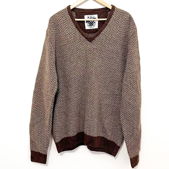 Barbour Mens Wool Chevron V-neck Sweater XXL Chocolate Log Cabin Rustic Academia - Picture 1 of 8